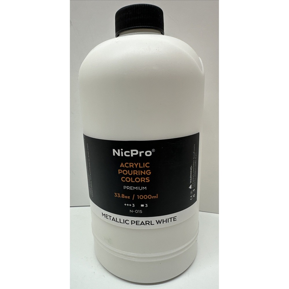 Nicpro White Metallic Pearl Color Acrylic Pour Paint, 33 Ounce Big Large Bottle